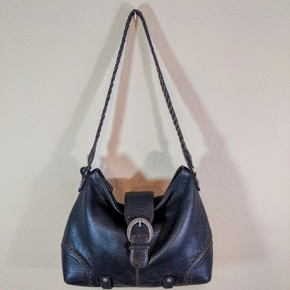 Brighton Black Buckle Shoulder Bag with Braided Strap